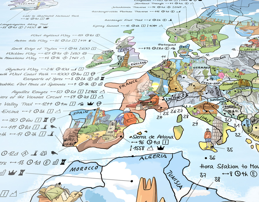 Awesome Maps Hiking Map Trekking Trails World Wall Map